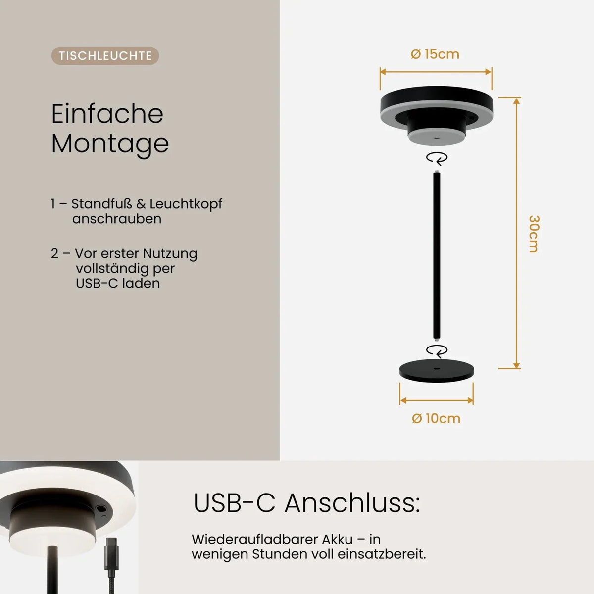 Solar Tischleuchte ELIO USB-C Ladeanschluss