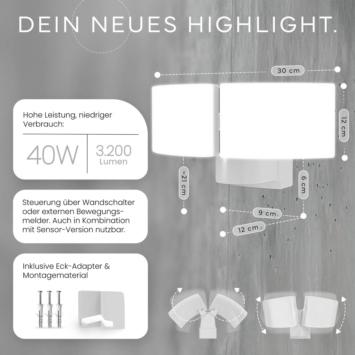 Wandleuchte LUMAX DUO Farbe Weiß Detailansicht