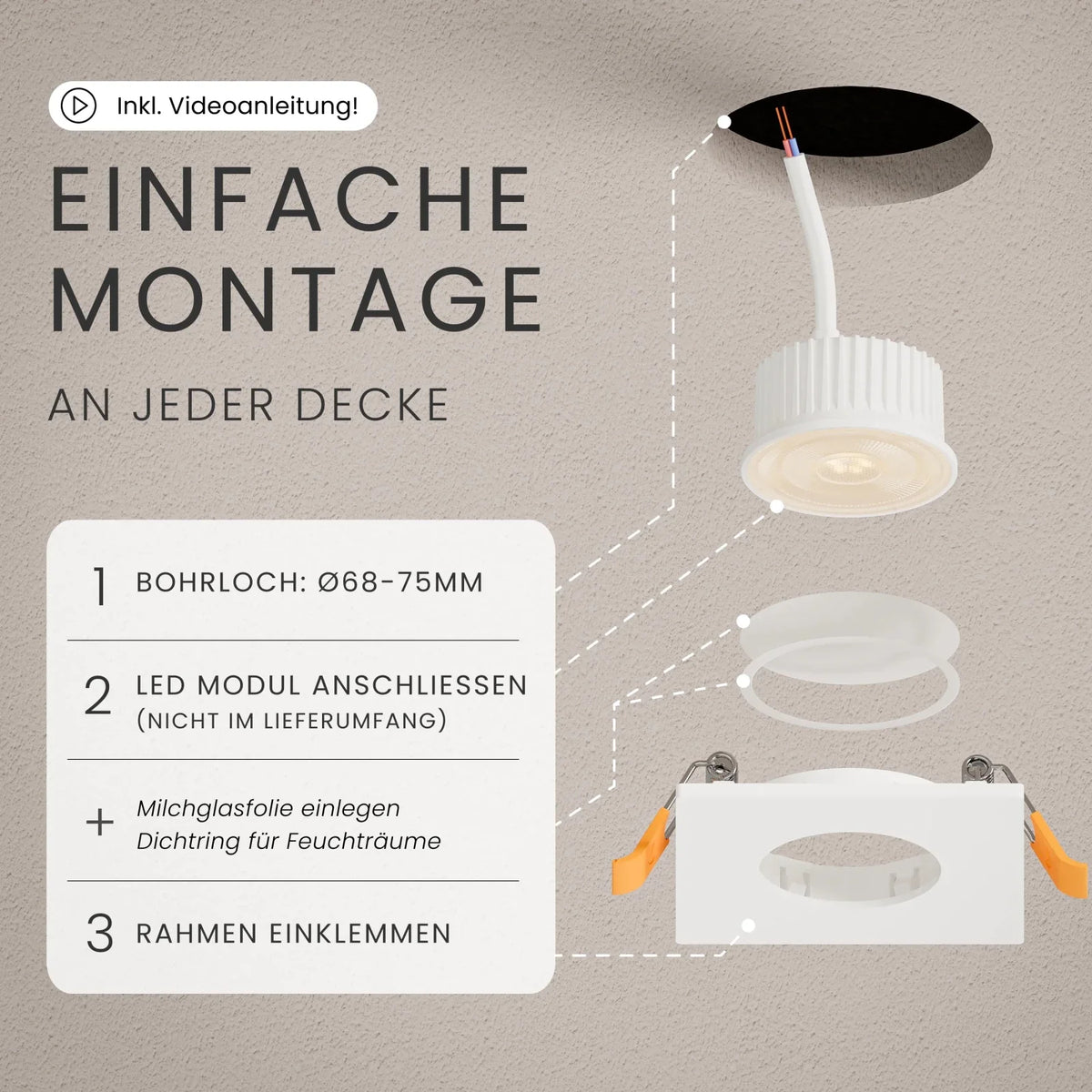 Einbaustrahler TEA ohne Leuchtmittel im Bad montiert
