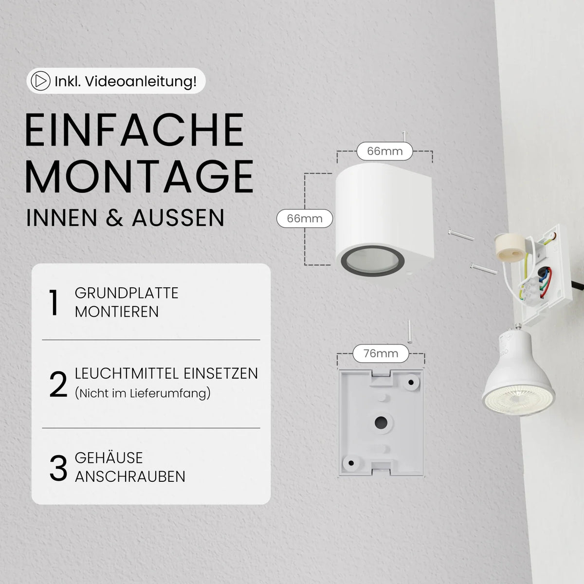 Wandleuchte VAYA innen/außen, GU10, IP54