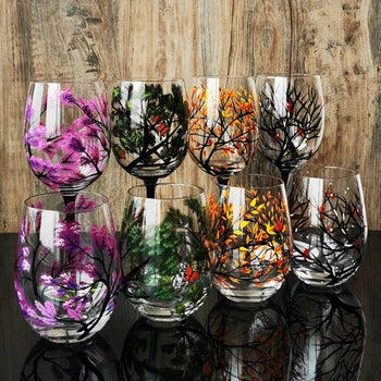 SeasonsGlass Handbemaltes Weinglas Vier Jahreszeiten