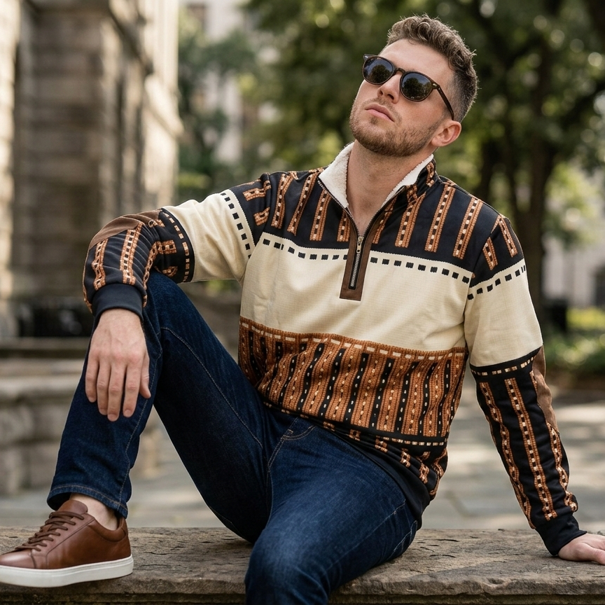 RetroSweatshirt Herren Sweatshirt Mit Halbzipper Stehkragen