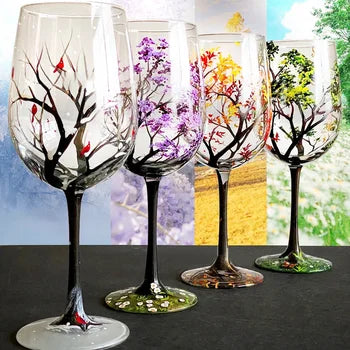 SeasonsGlass Handbemaltes Weinglas Vier Jahreszeiten