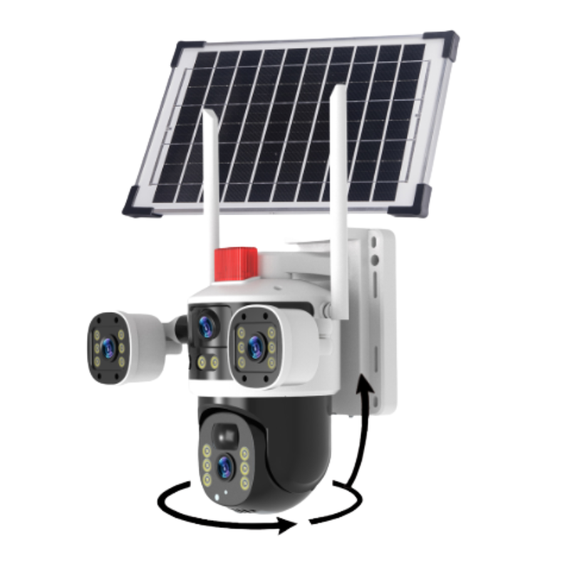 DomeCamera – Solarbetriebene Überwachungskamera mit Dreifachobjektiv, Schwarz
