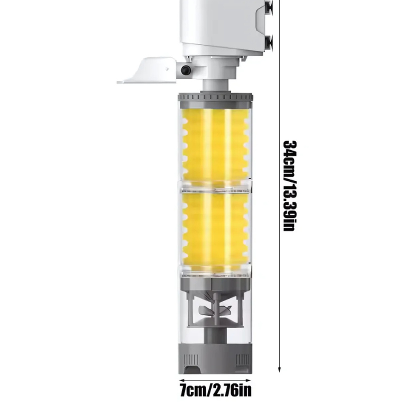AquariumFilter Maßangaben 34 cm Höhe und 7 cm Durchmesser