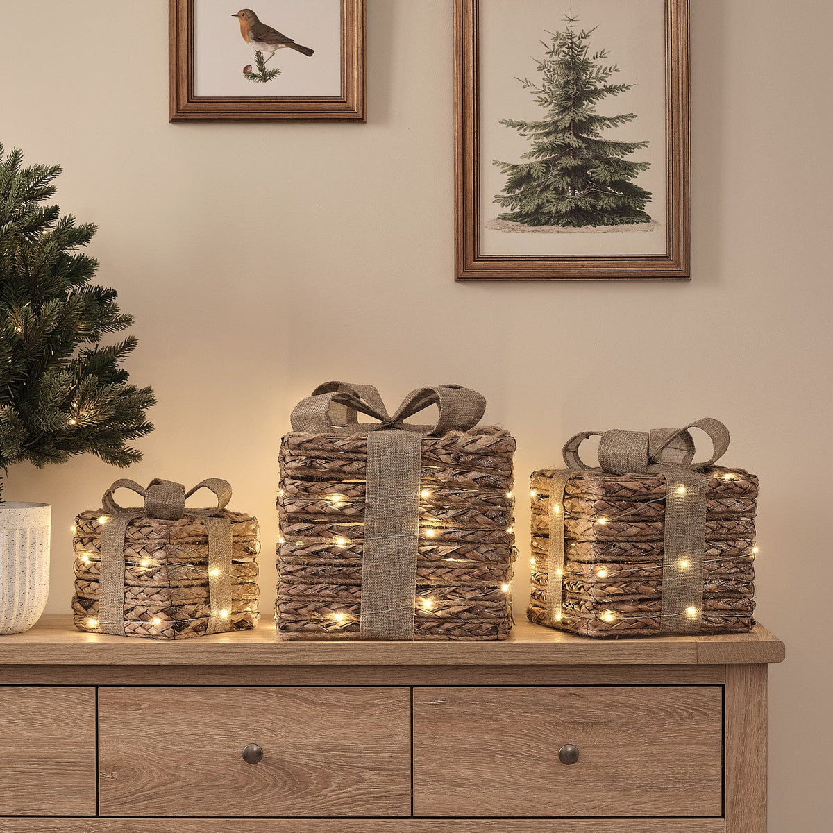 JuteGlow Mikro-LED-Geschenkboxen 3er-Set Mit Timer