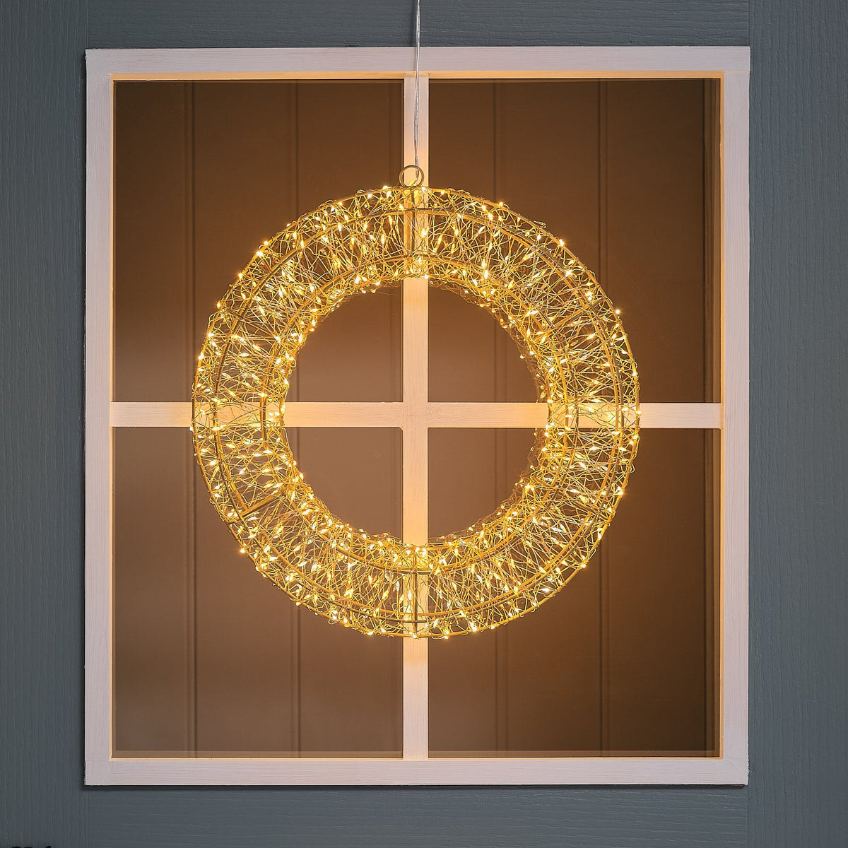 LED-Weihnachtskranz Gold Außen – 38 cm Mikro-LEDs