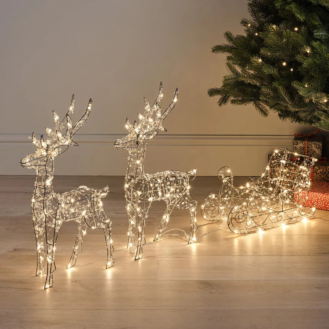 LED-Rentiere mit Schlitten – Weihnachtsdeko Außen 150 LEDs