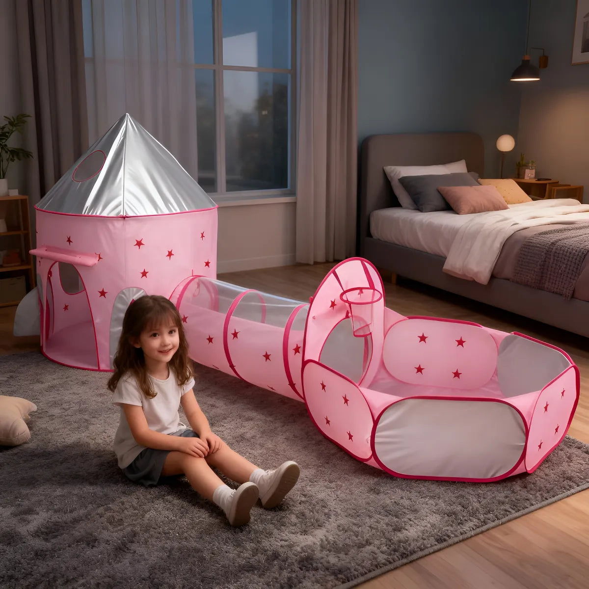 PlayhouseTent Weltraum-Spielzelt mit Tunnel und Bällebad