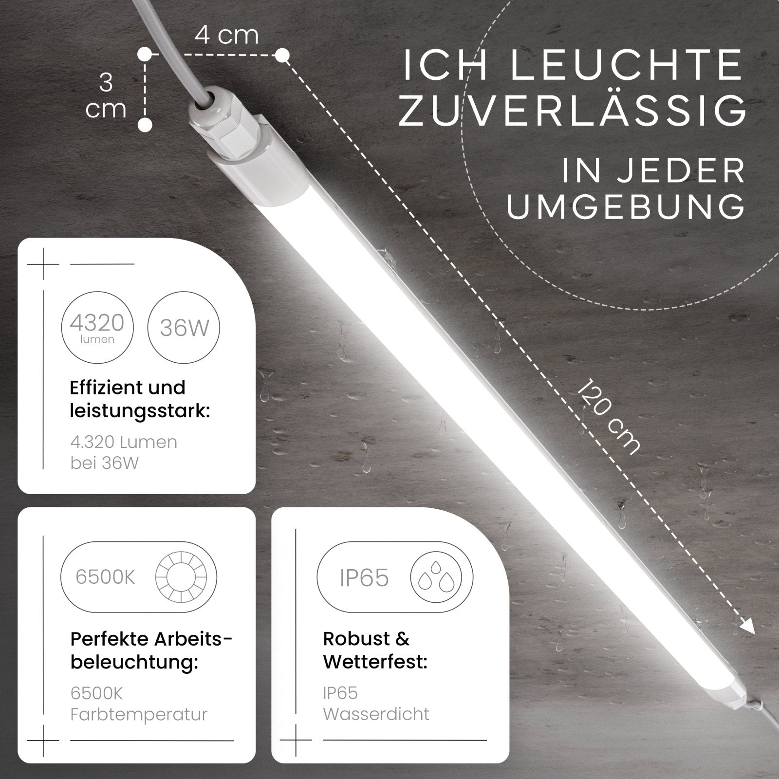 LED Feuchtraumleuchte SLIM Detailansicht Kaltweiß