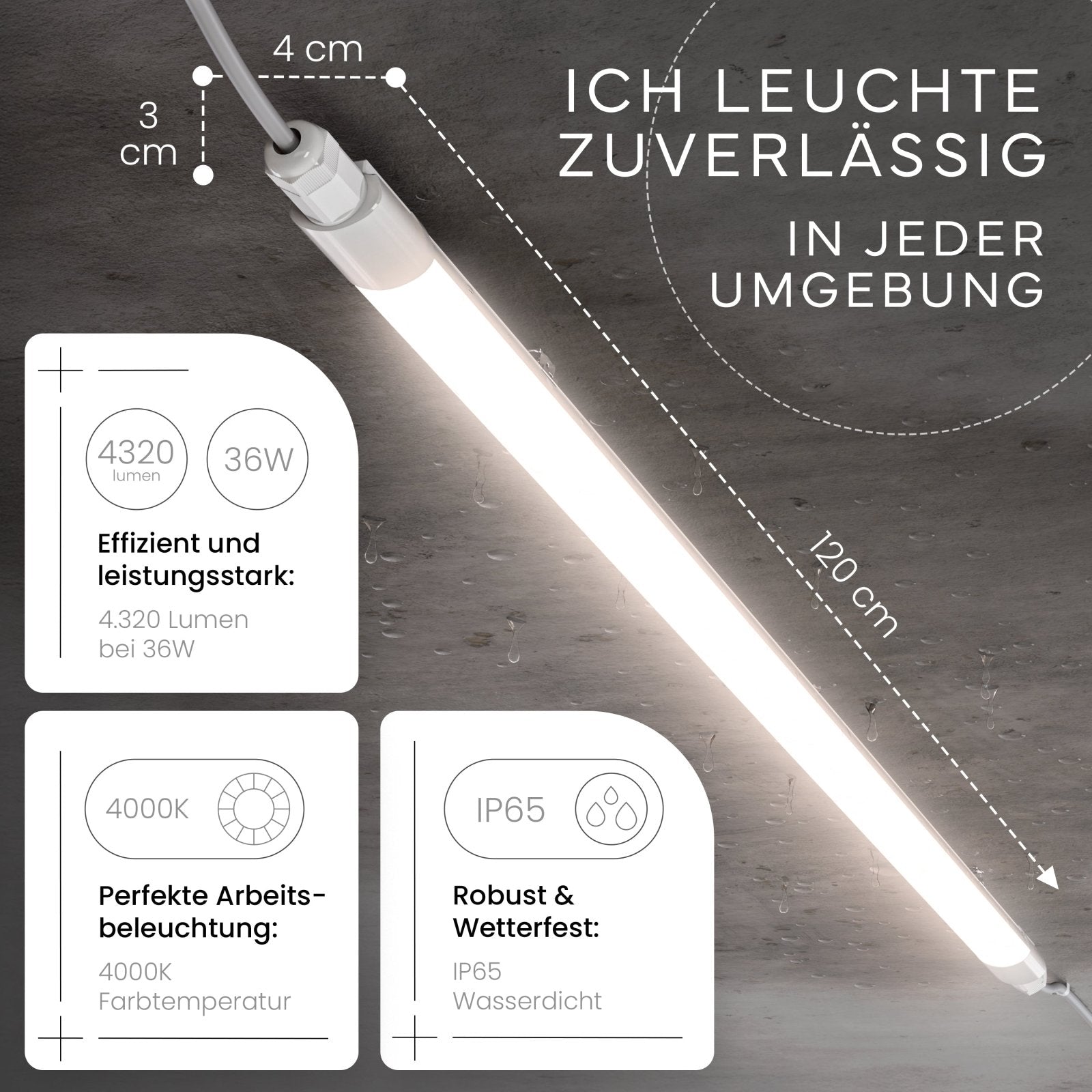 LED Feuchtraumleuchte SLIM Neutralweiß Detailansicht