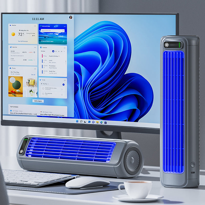 Givera Tischventilator am Schreibtisch, blaue LED-Beleuchtung