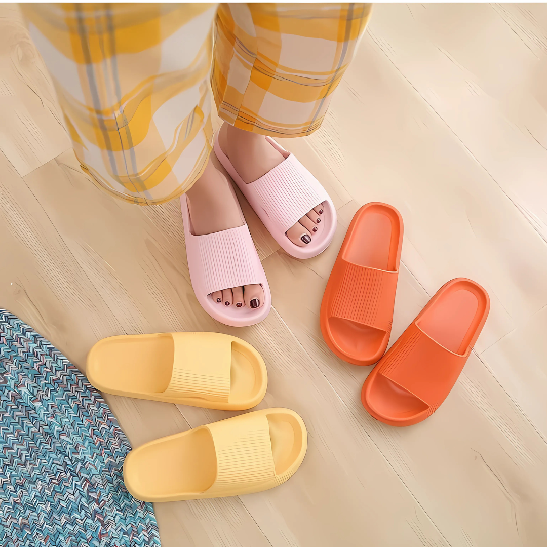 ComfySlippers 4 Farben pink gelb orange schwarz Draufsicht