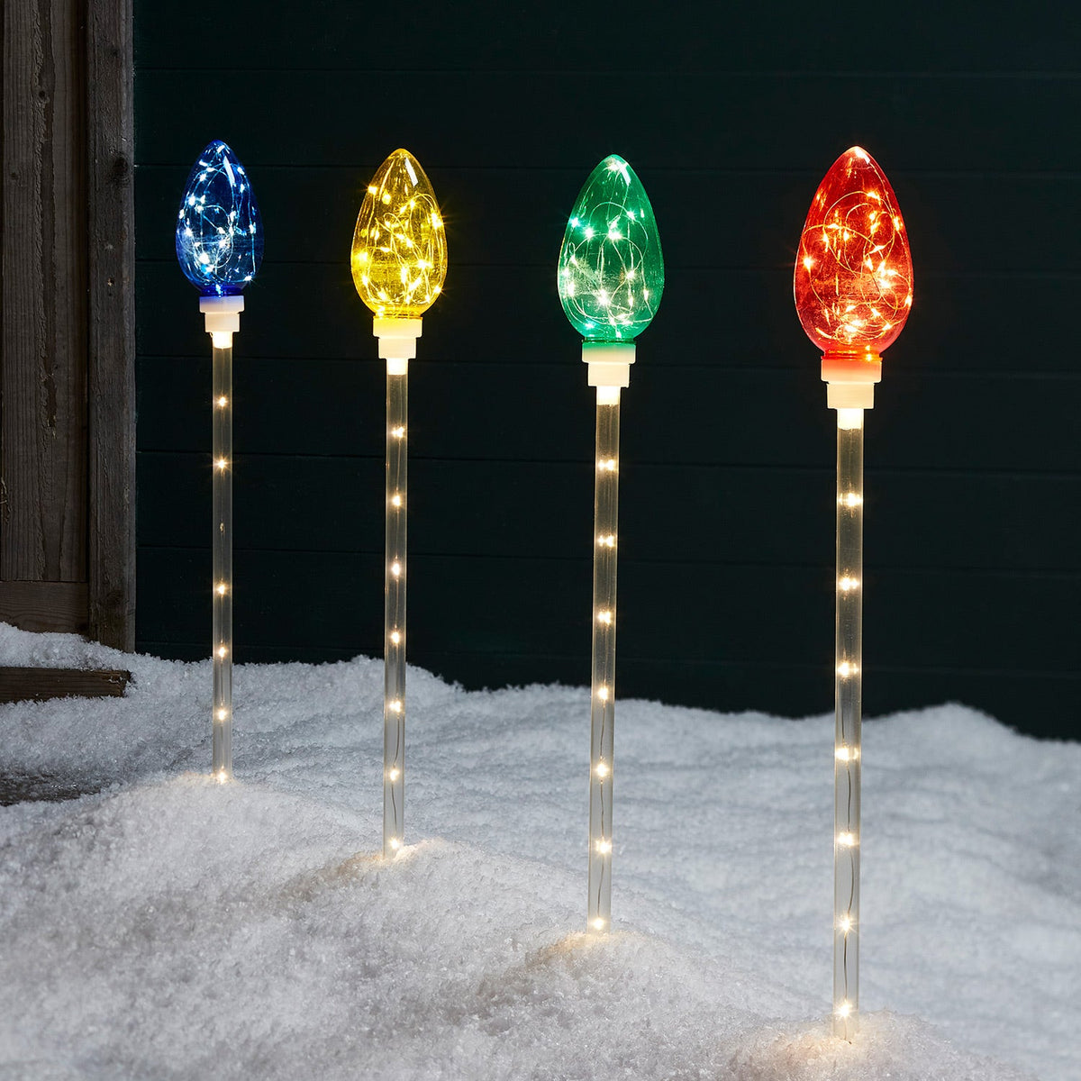 LED-Stableuchten Set Weihnachtsdeko Außen bunt – 4er