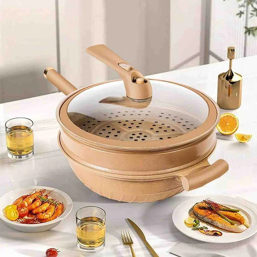 Antihaft-Wok mit Deckel & Dampfkorb