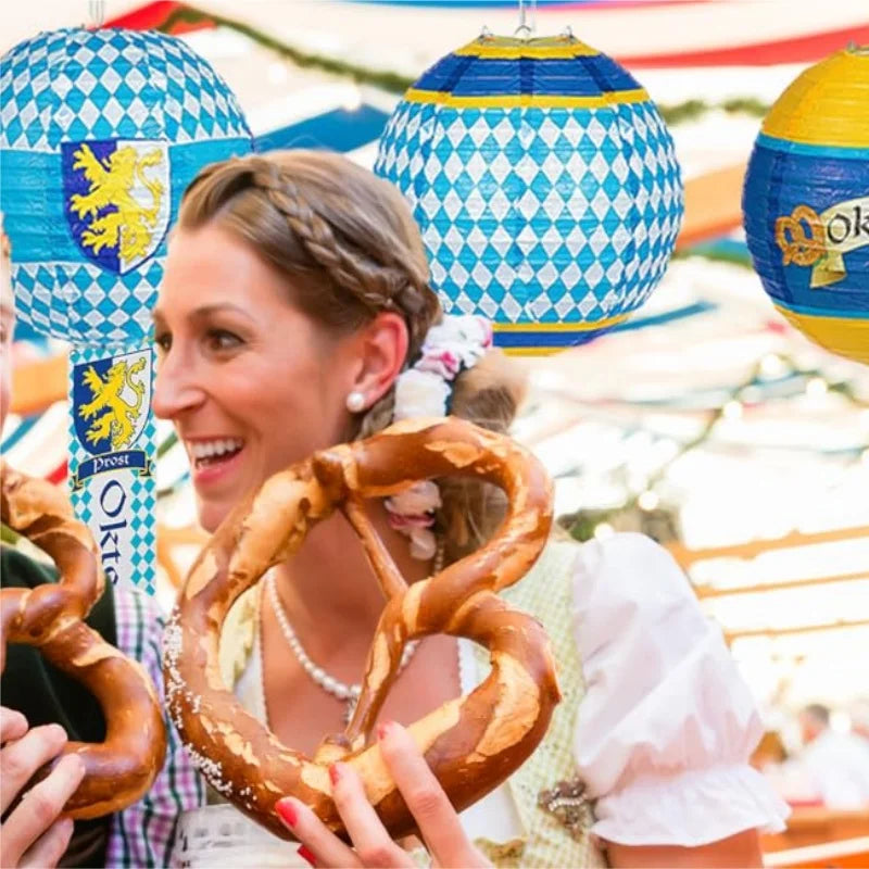 Oktoberfest Papier-Lampions Set, Rautenmuster 3-teilig