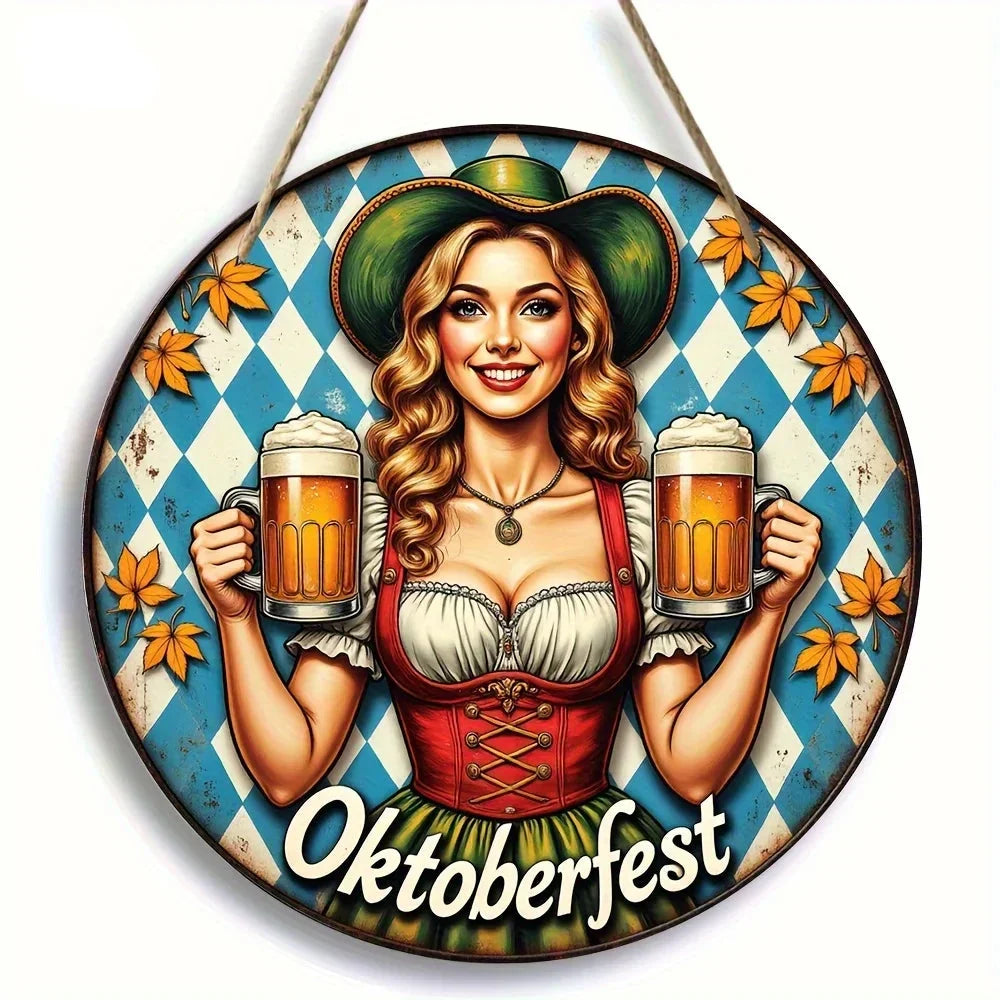 Oktoberfest Wanddeko Rund, Oktoberfest-Madl Vintage 20cm