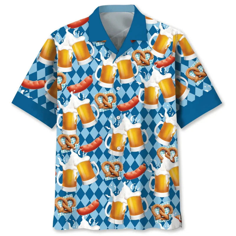 Oktoberfest Hemd Hawaii-Style, Bier- & Brezn-Muster Unisex