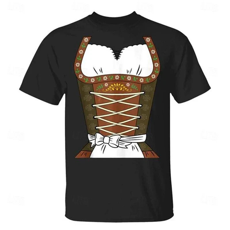 Oktoberfest T-Shirt Dirndl-Look 3D-Print, Unisex Partyshirt
