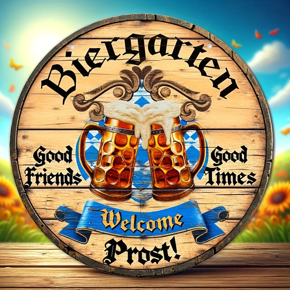 Metallisches Wandschild Biergarten Oktoberfest, Prost Deko