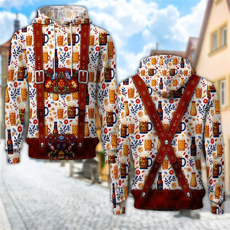 Oktoberfest Hoodie 3D Trachten Bierkrug-Print, Unisex S-6XL