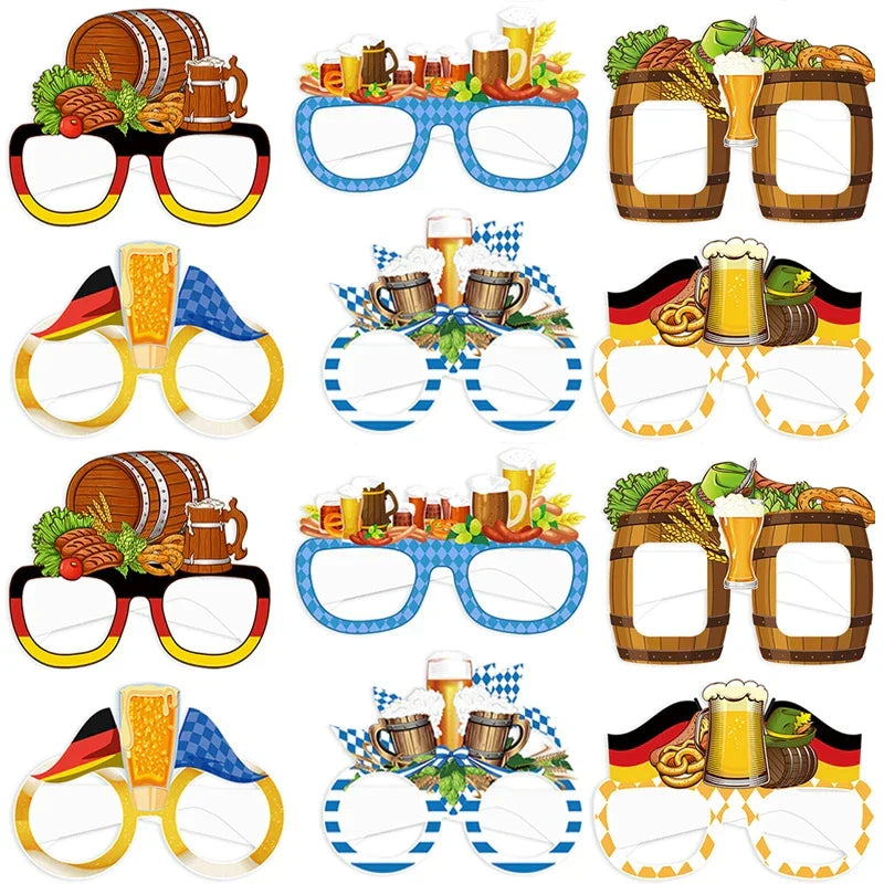 Oktoberfest Fotobrillen Set Partyzubehör, 12 Stück