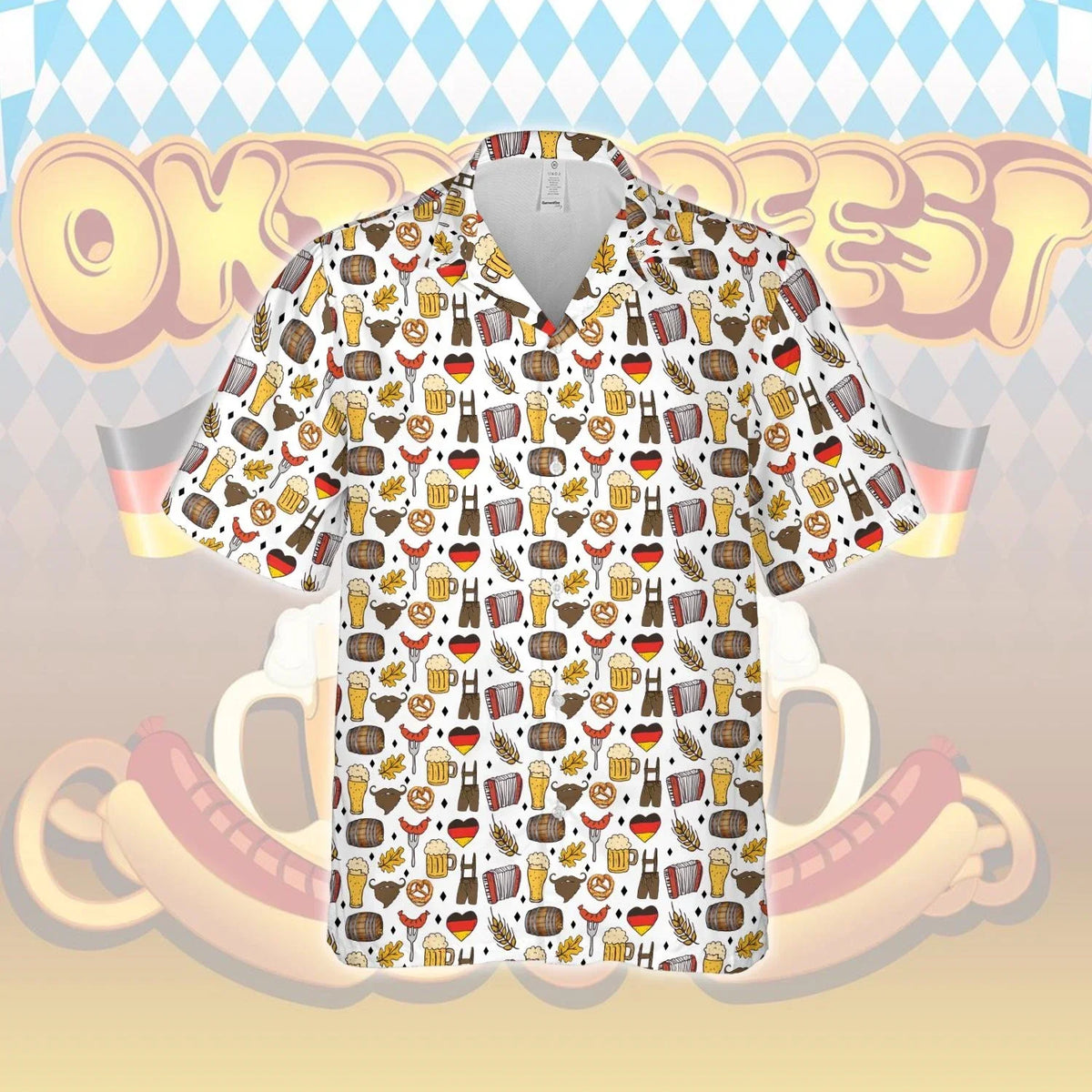 Trachtenhemd Herren Oktoberfest, Lederhosen-Look Rautenmuster