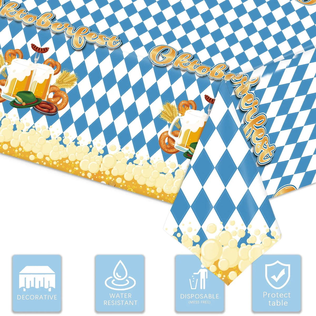 Oktoberfest Tischdecke Blau-Weiß Rautenmuster, Bayerische Partydeko
