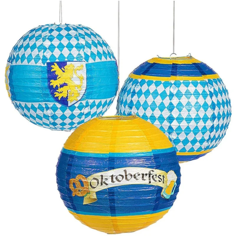 Oktoberfest Papier-Lampions Set, Rautenmuster 3-teilig