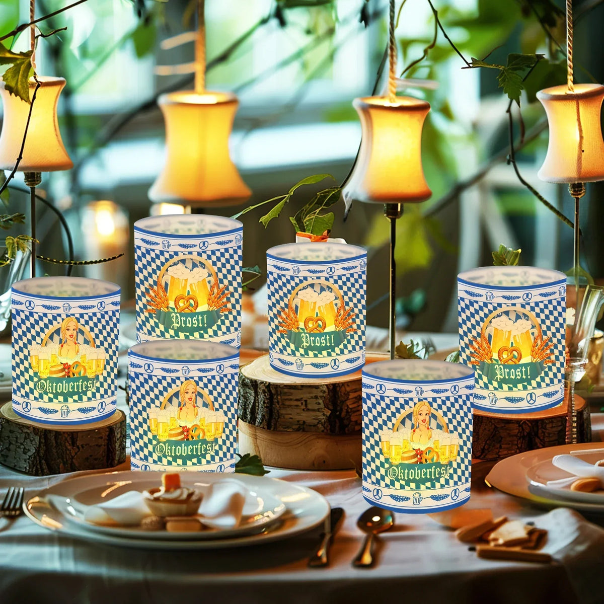 Oktoberfest Tisch-Laternen Set, Bierkrug & Brezel 24-teilig