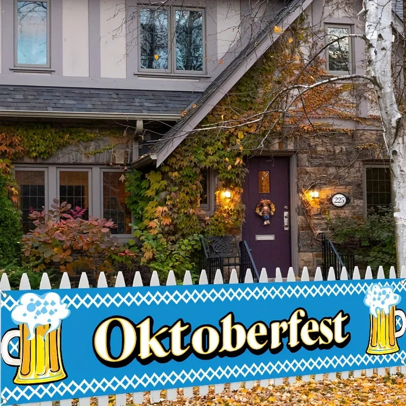 Oktoberfest Banner Blau-Weiß, Bayerische Partydeko Wanddeko