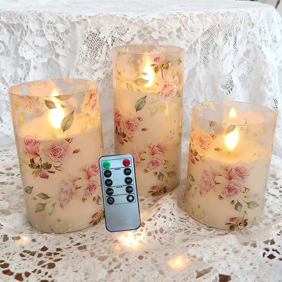 FloralCandle – LED-Kerzen-Set im Floral-Design, mit Fernbedienung
