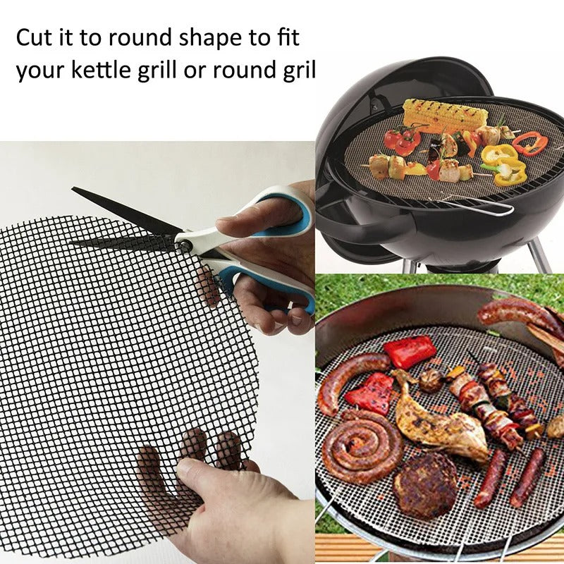 GrillNet lässt sich mit der Schere auf die runde Grillform zuschneiden