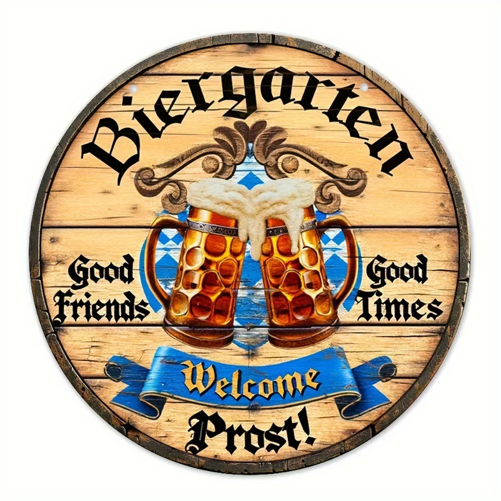 Metallisches Wandschild Biergarten Oktoberfest, Prost Deko
