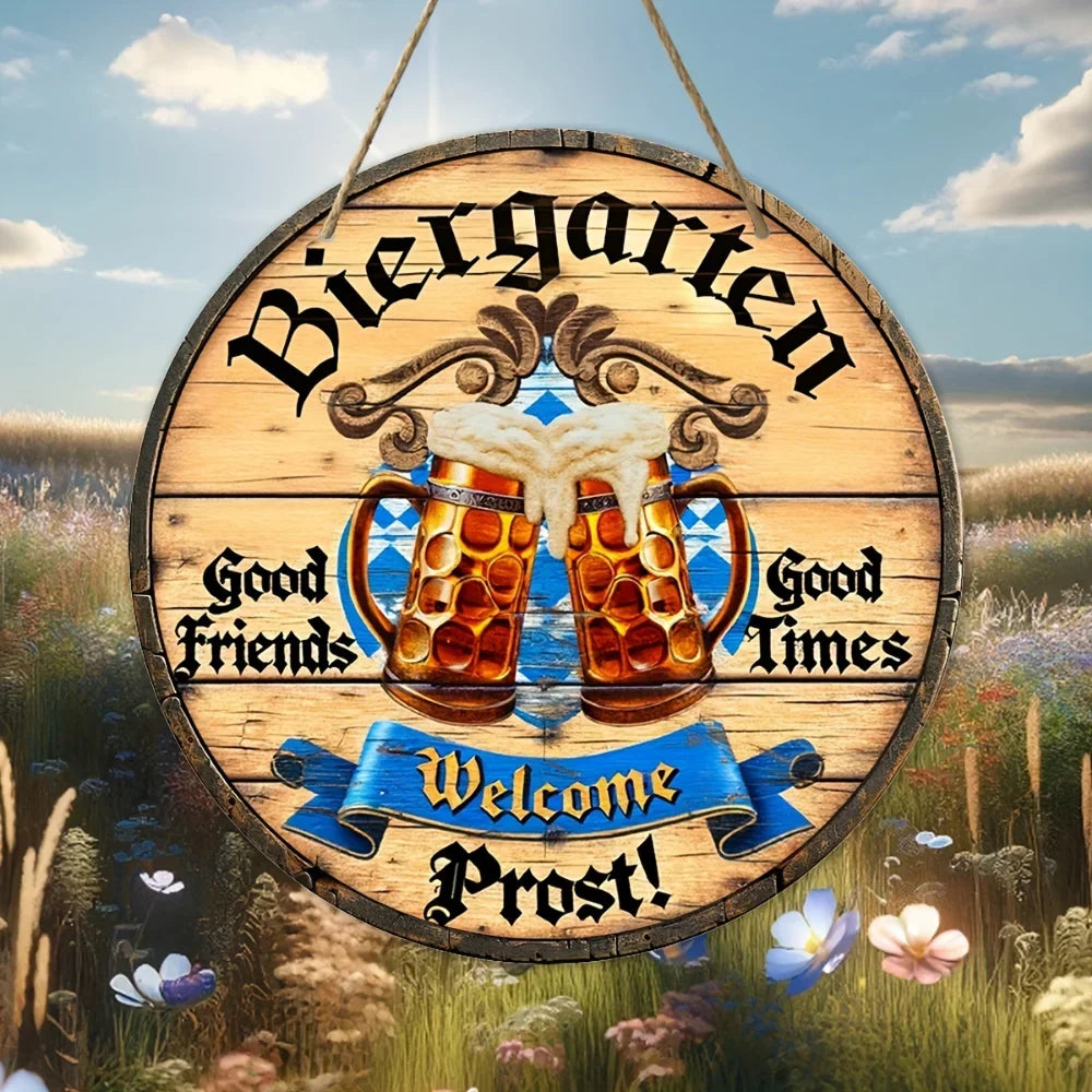 Metallisches Wandschild Biergarten Oktoberfest, Prost Deko