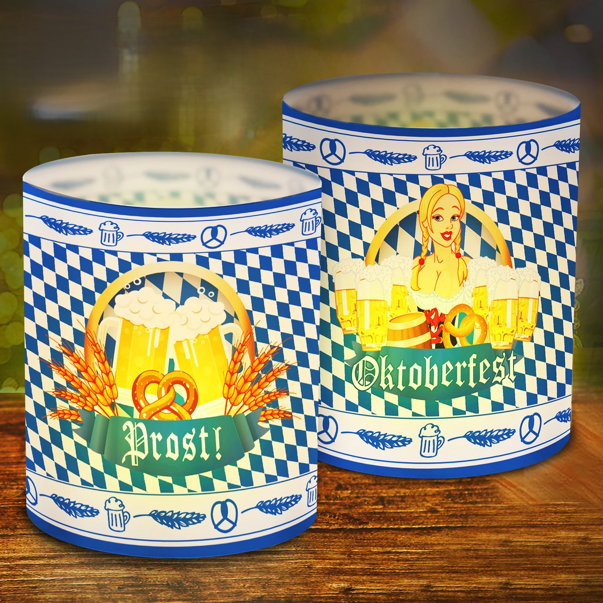 Oktoberfest Tisch-Laternen Set, Bierkrug & Brezel 24-teilig