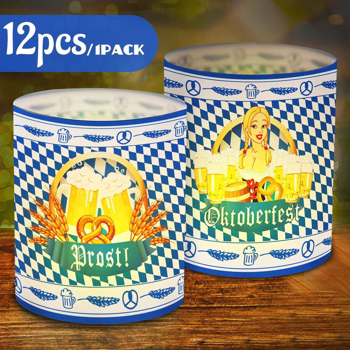 Oktoberfest Tisch-Laternen Set, Bierkrug & Brezel 24-teilig