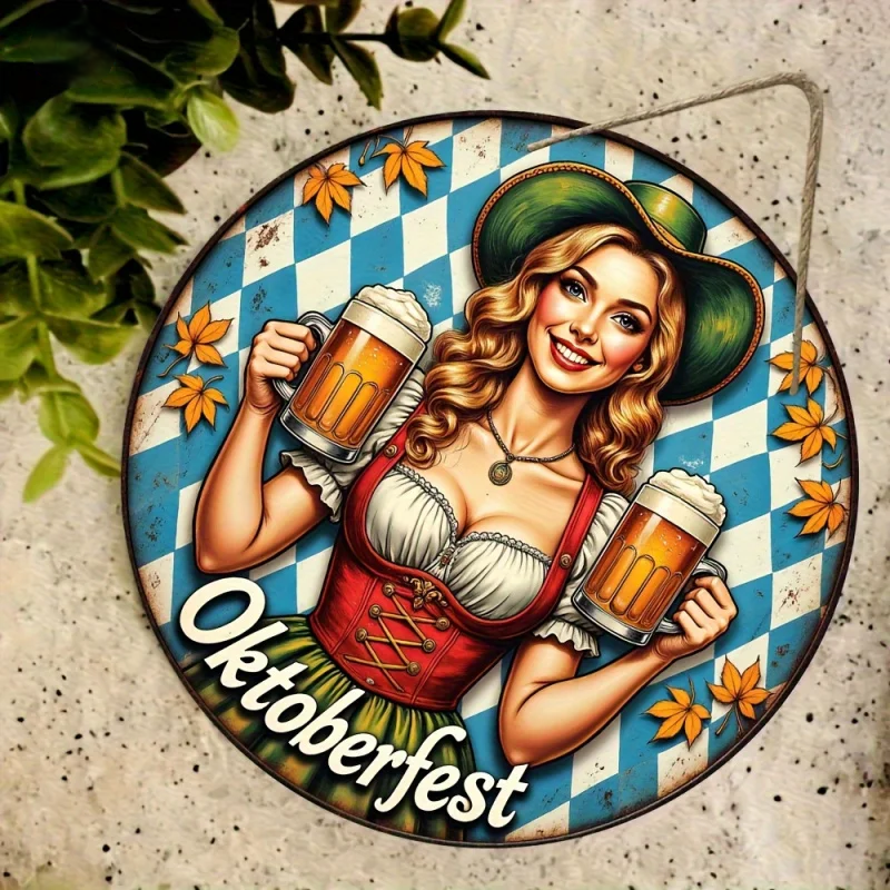 Oktoberfest Wanddeko Rund, Oktoberfest-Madl Vintage 20cm
