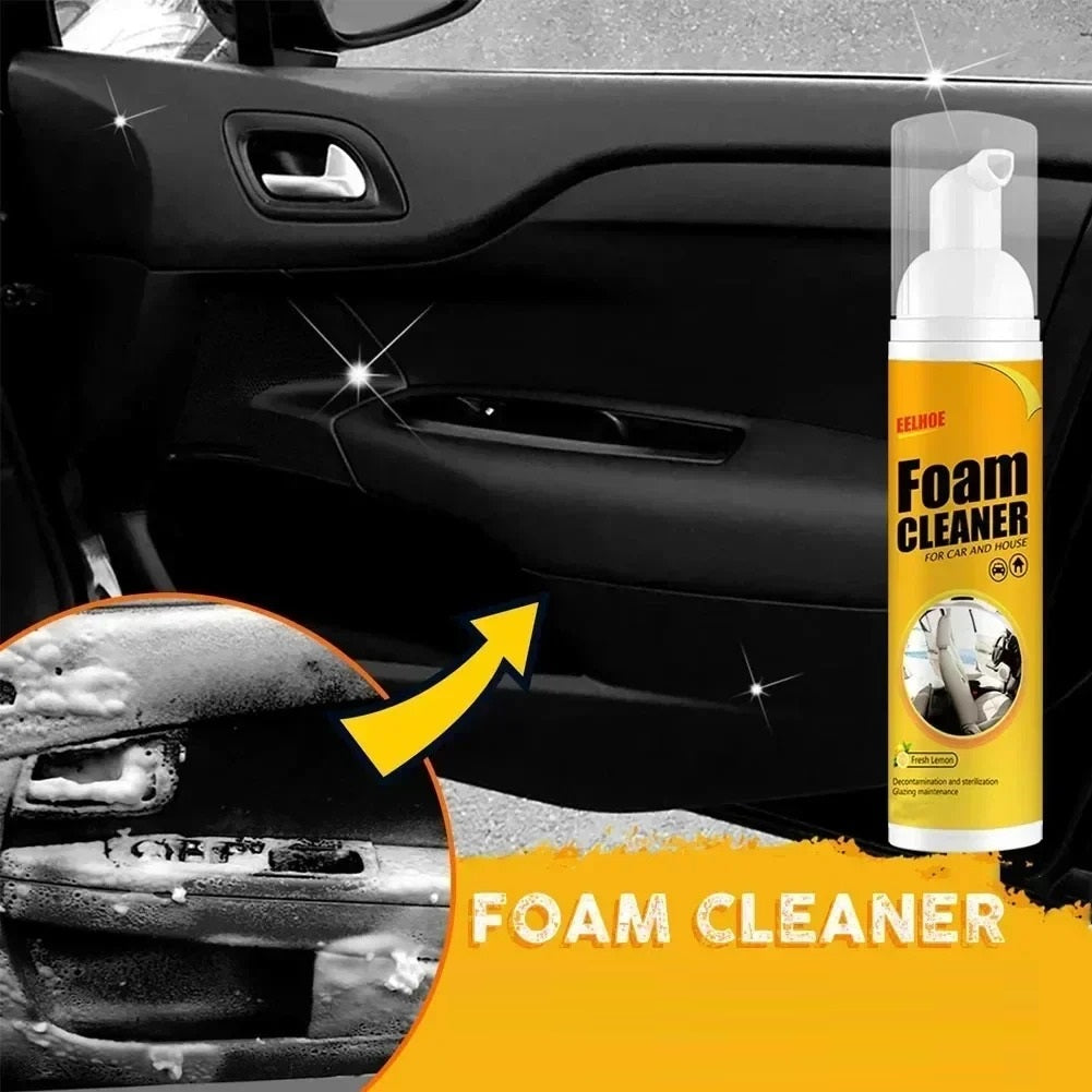 FoamCleaner Schaumreiniger reinigt Autotürverkleidung bis zum Glänzen