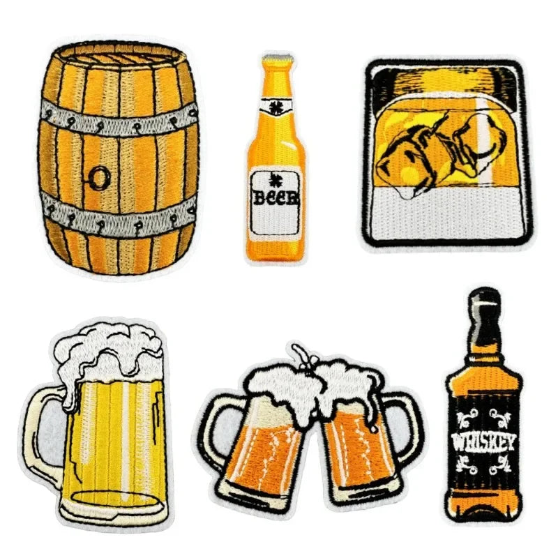 Oktoberfest Aufnäher Set Biermotive, Patches 6-teilig