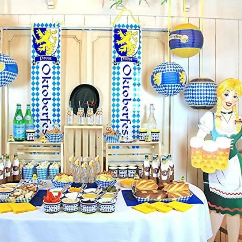 Oktoberfest Papier-Lampions Set, Rautenmuster 3-teilig