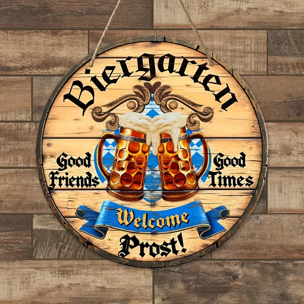Metallisches Wandschild Biergarten Oktoberfest, Prost Deko
