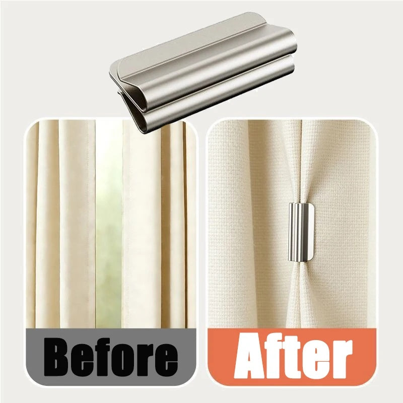 Magnetic curtain tiebacks, drill-free, set of 4