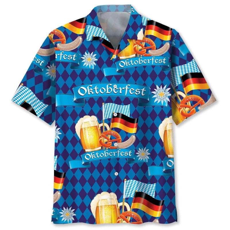 Oktoberfest Hemd Hawaii-Style, Bier- & Brezn-Muster Unisex