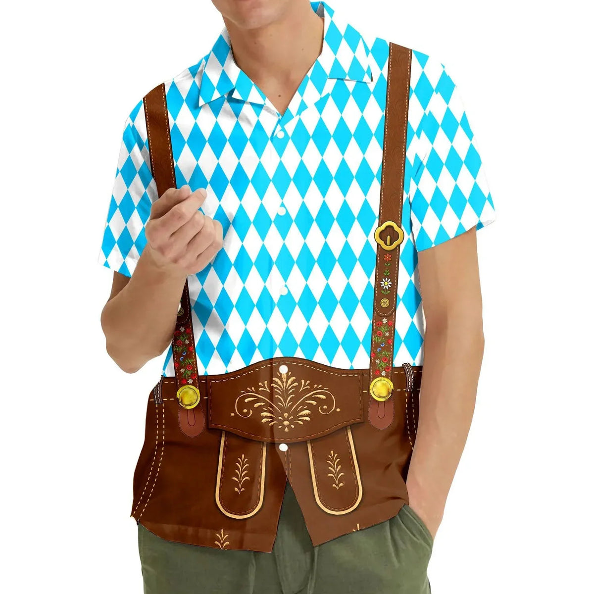 Trachtenhemd Herren Oktoberfest, Lederhosen-Look Rautenmuster