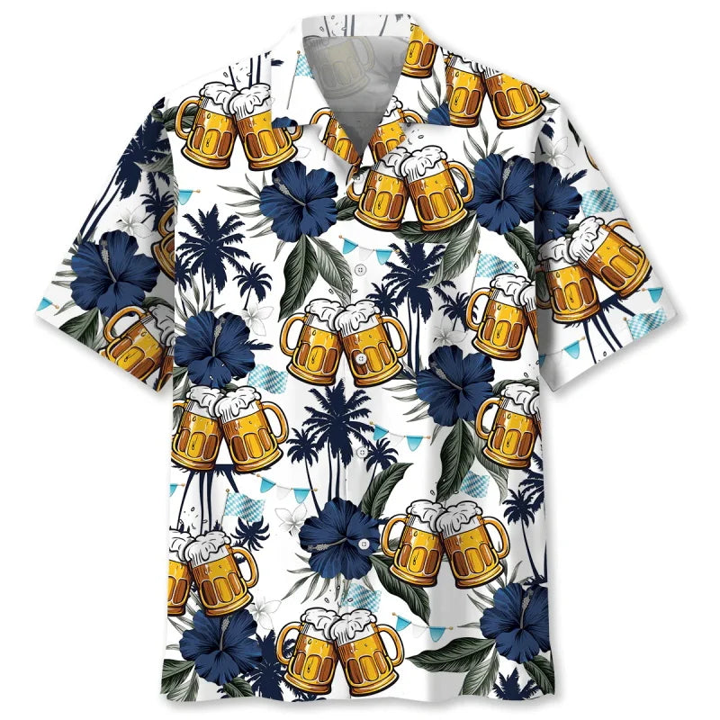 Oktoberfest Hemd Hawaii-Style, Bier- & Brezn-Muster Unisex