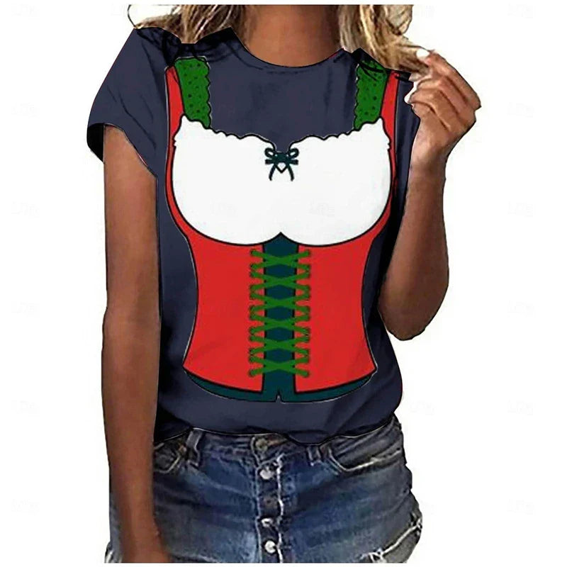 Oktoberfest T-Shirt Dirndl-Look 3D-Print, Unisex Partyshirt