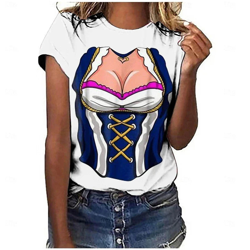 Oktoberfest T-Shirt Dirndl-Look 3D-Print, Unisex Partyshirt