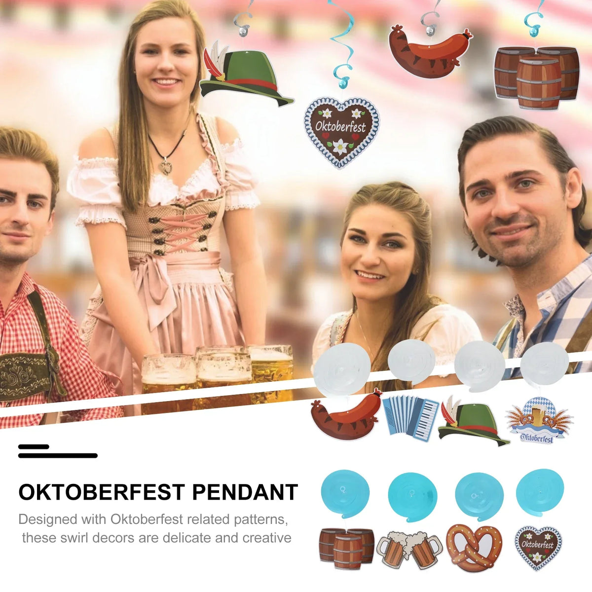 Oktoberfest Hängedekoration Set FestWirbel, 60-teilig