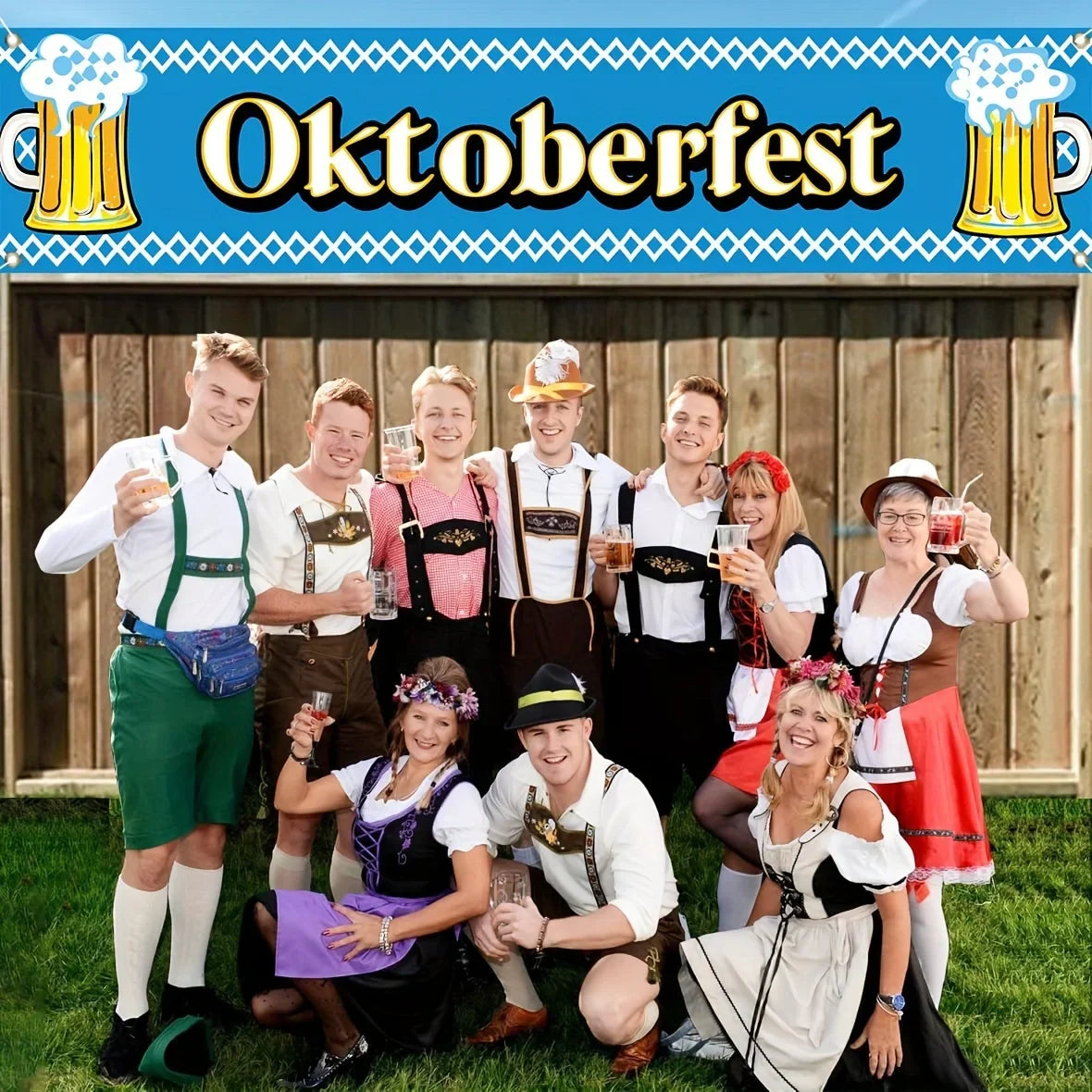 Oktoberfest Banner Blau-Weiß, Bayerische Partydeko Wanddeko